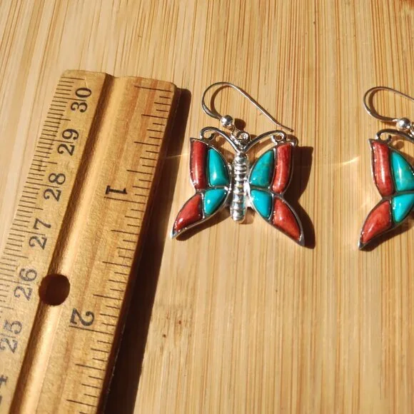 Jay King DTR Butterfly Turquoise coral earrings 925 Sterling Silver  Very cute - Picture 8 of 10